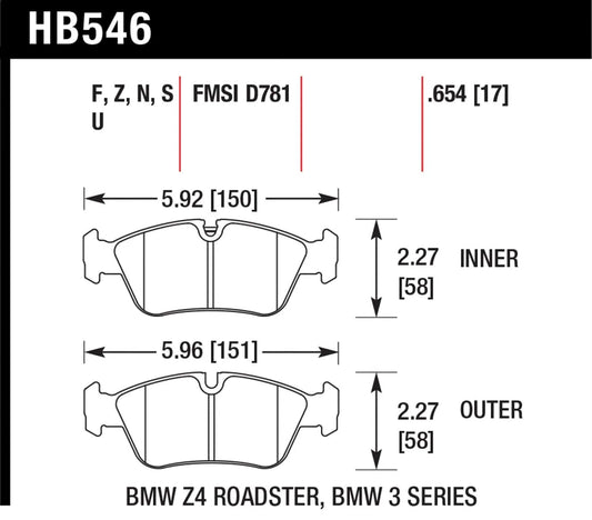 Hawk Performance Front Brake Pads | BMW Z4 3.0L (2008) (HB546B.654)