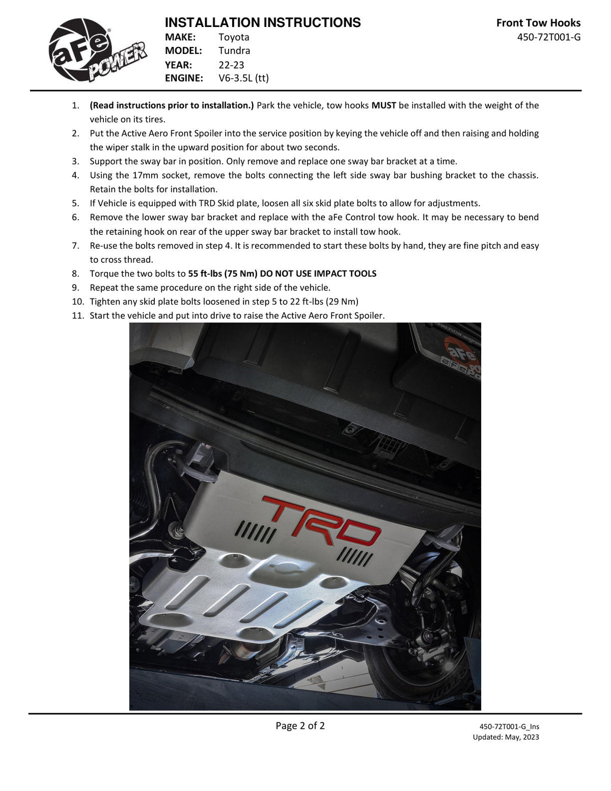 aFe Toyota Tundra 2022 V6-3.5L (tt) Front Tow Hook Gray
