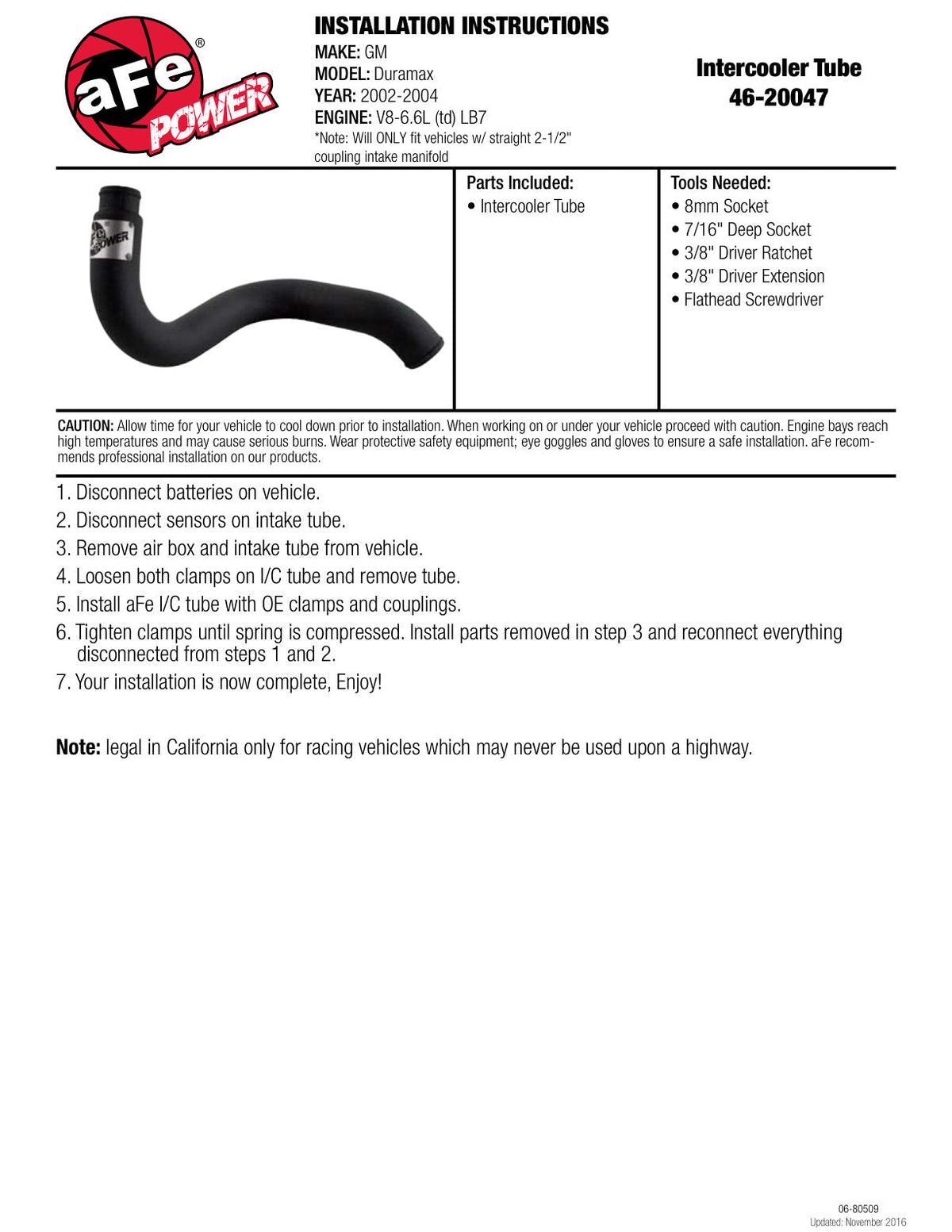 aFe Bladerunner Intercoolers Tube Out 02-04 GM Diesel Trucks V8 6.6L (td) LB7