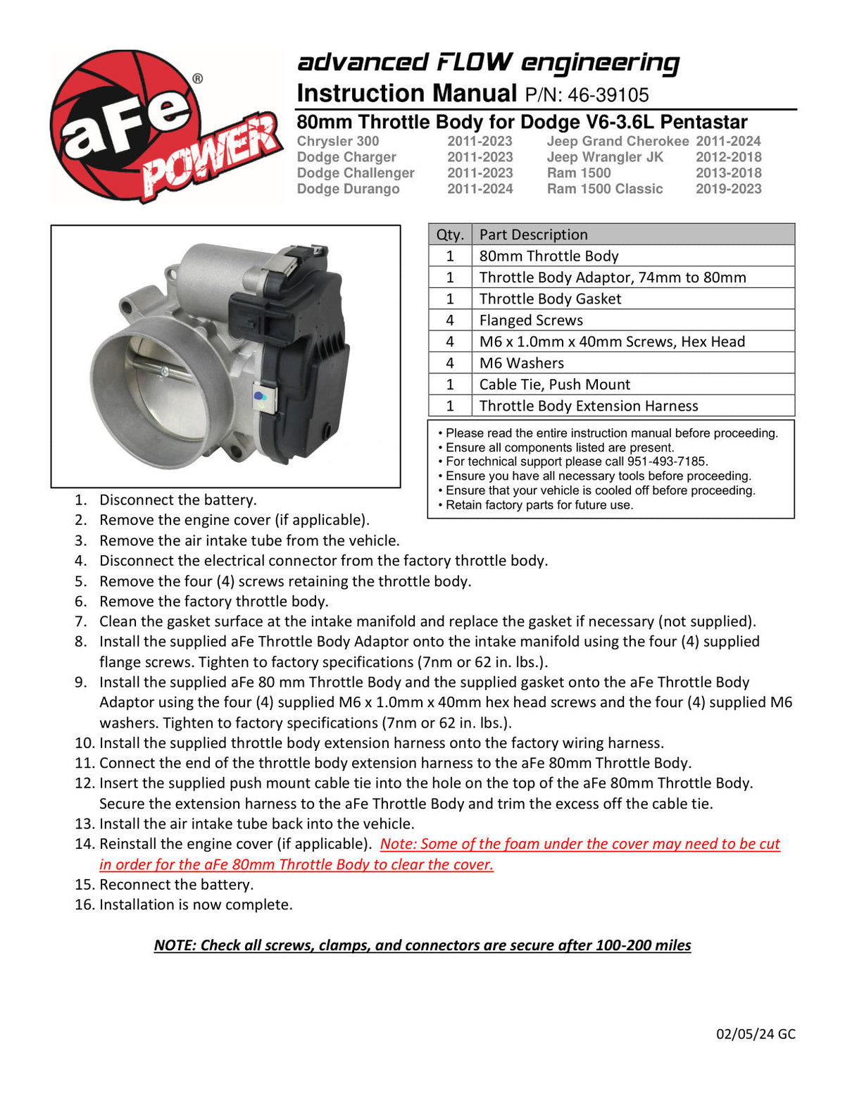 aFe 11-23 Dodge Challenger / 11-23 Dodge Charger 80mm Throttle Body