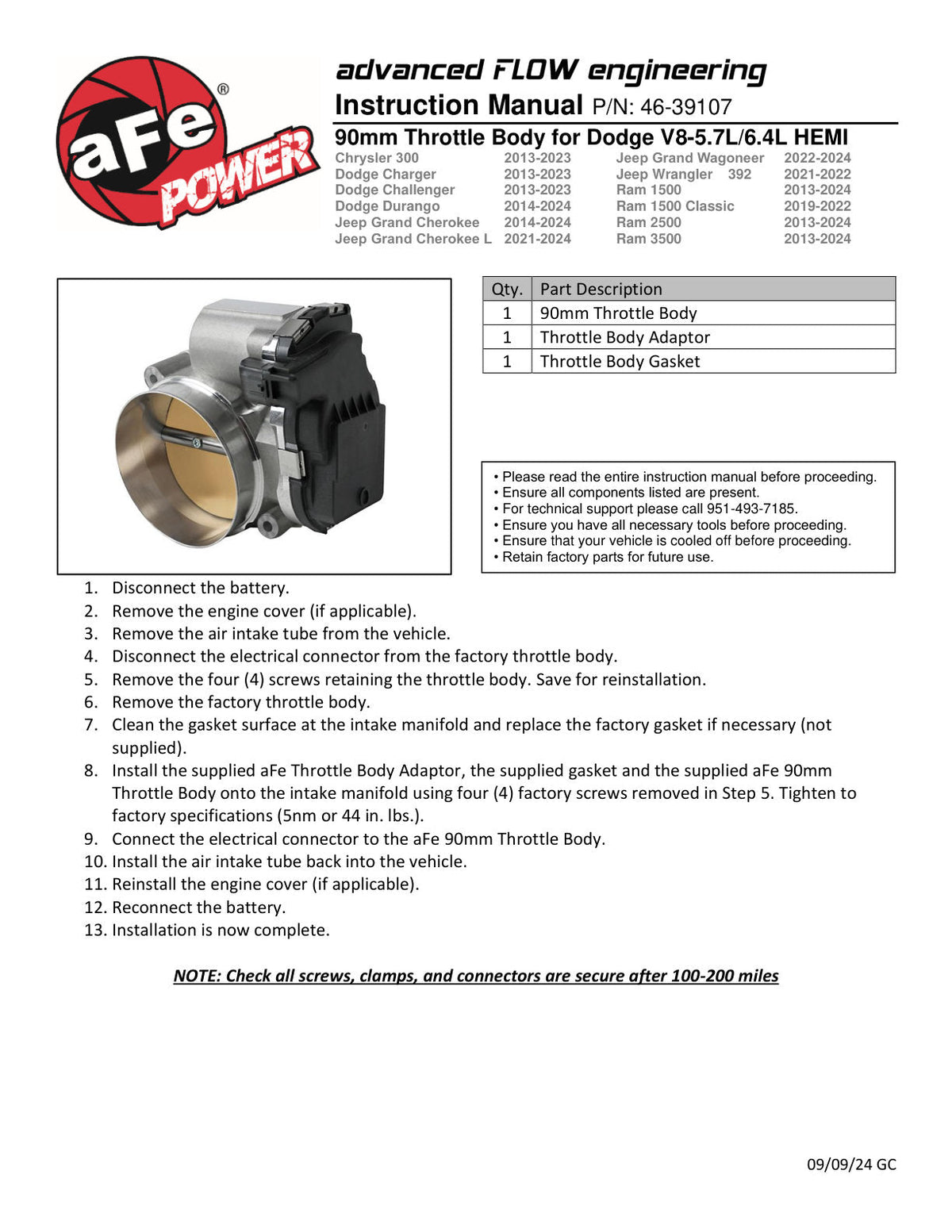 aFe 13-23 Dodge Challenger / 13-23 Chrysler 300 V8 5.7L/6.4L 90mm Throttle Body
