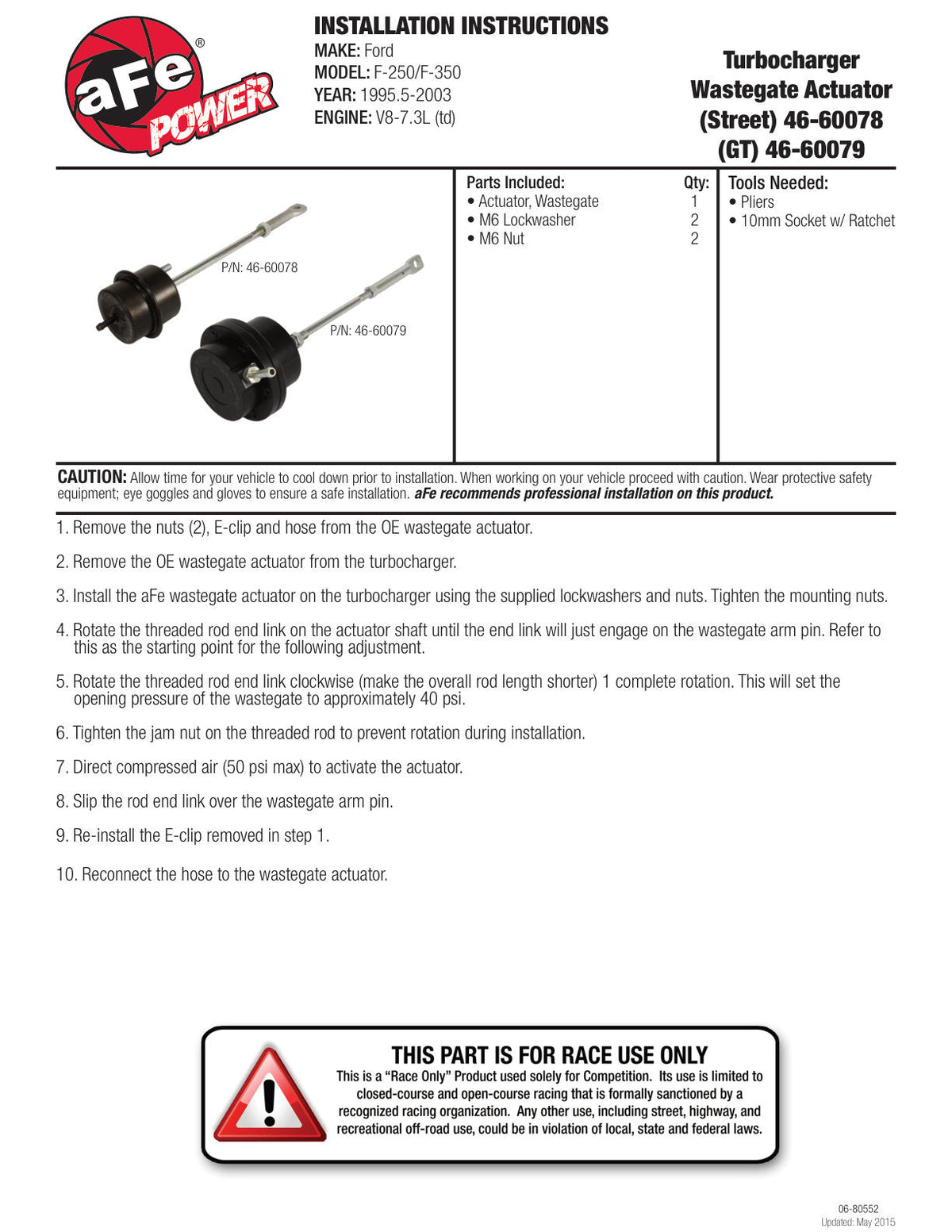 aFe Power BladeRunner Wastegate Actuator Street Series 20-60 PSI 99.5-03 Ford Diesel Trucks V8-7.3L