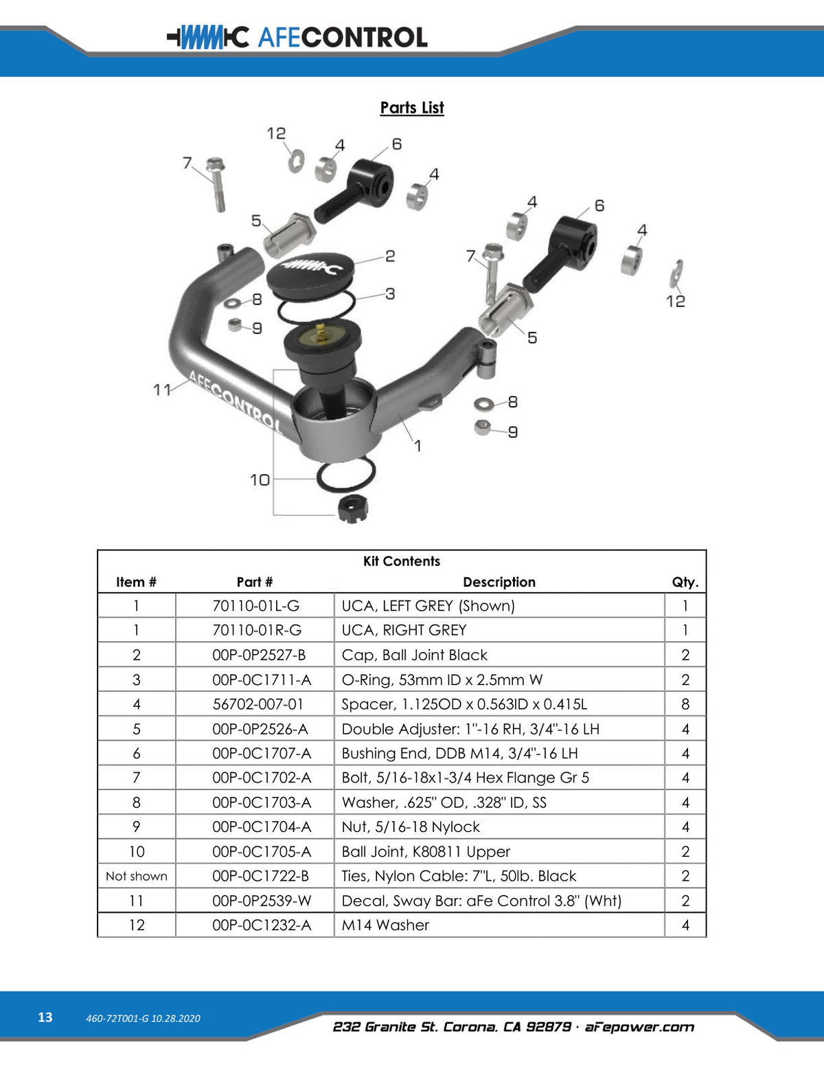aFe Control 05-20 Tacoma Upper Control Arms - Gunmetal Grey