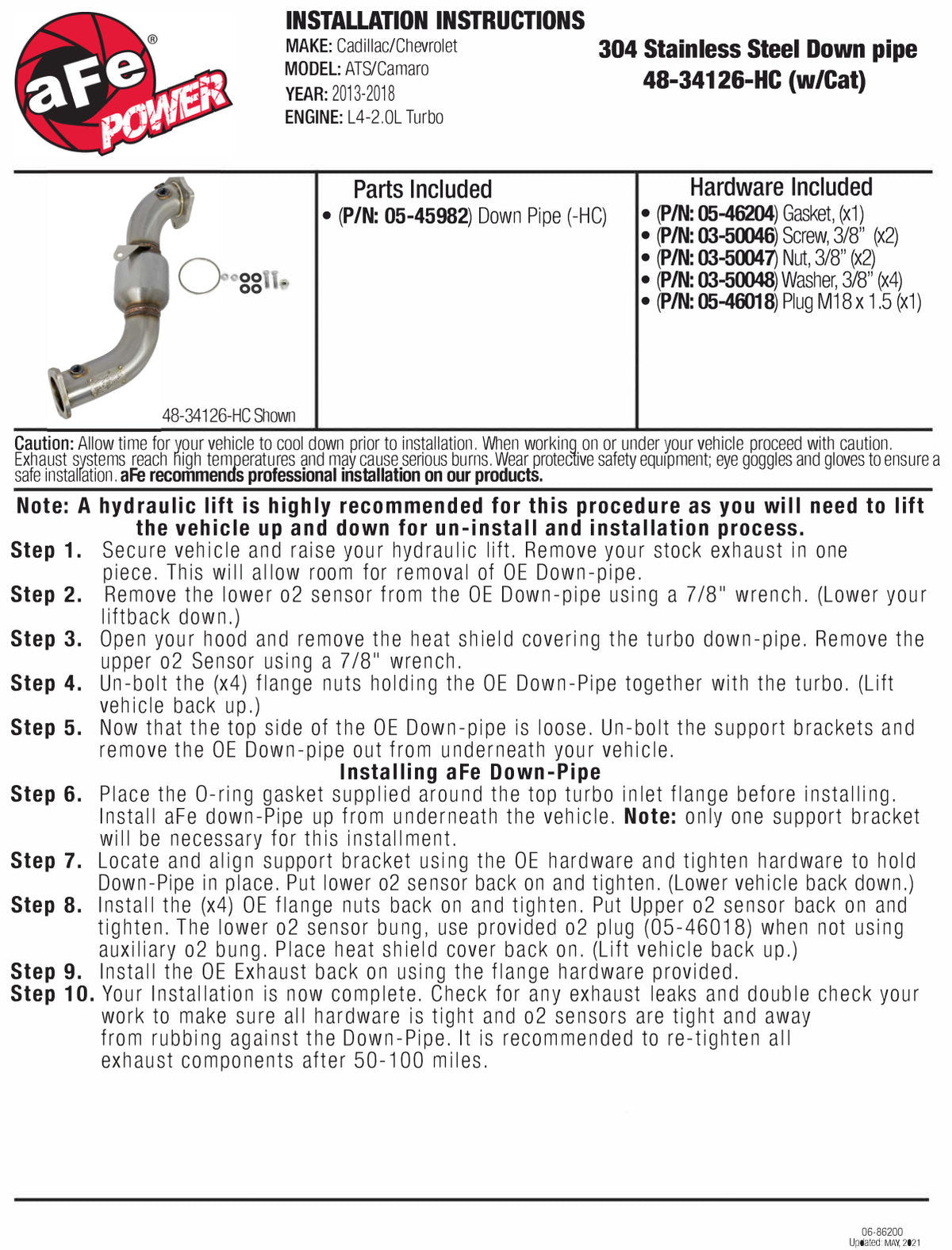 aFe Twisted Steel Down-Pipe Catted 13-16 Cadillac ATS L4-2.0L (t)