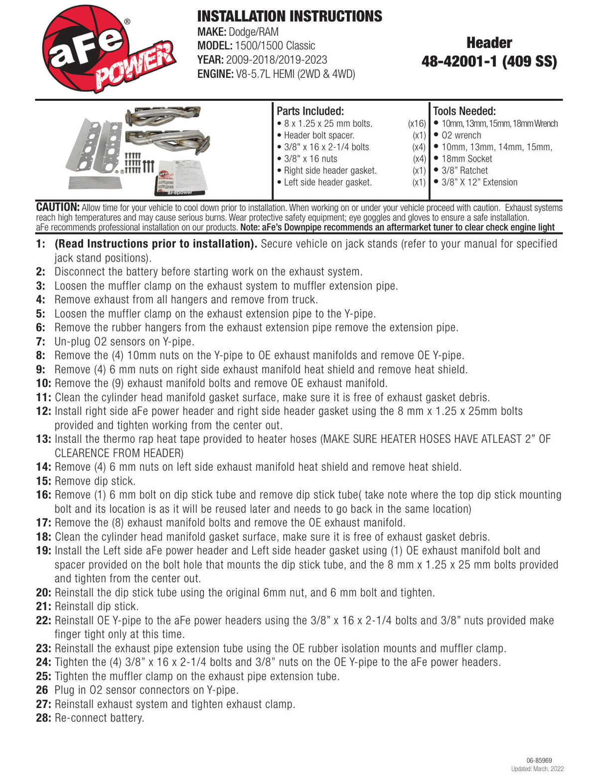 aFe Twisted Steel Header 09-16 Dodge Ram V8-5.7L Hemi (2 & 4WD)