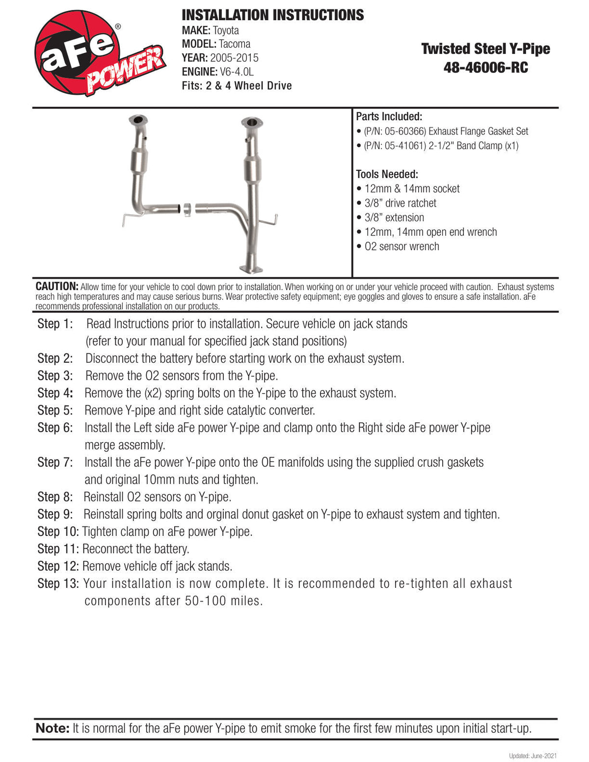 aFe Toyota Tacoma 05-15 V6-4.0L Twisted Steel Y-Pipe w/ Cat