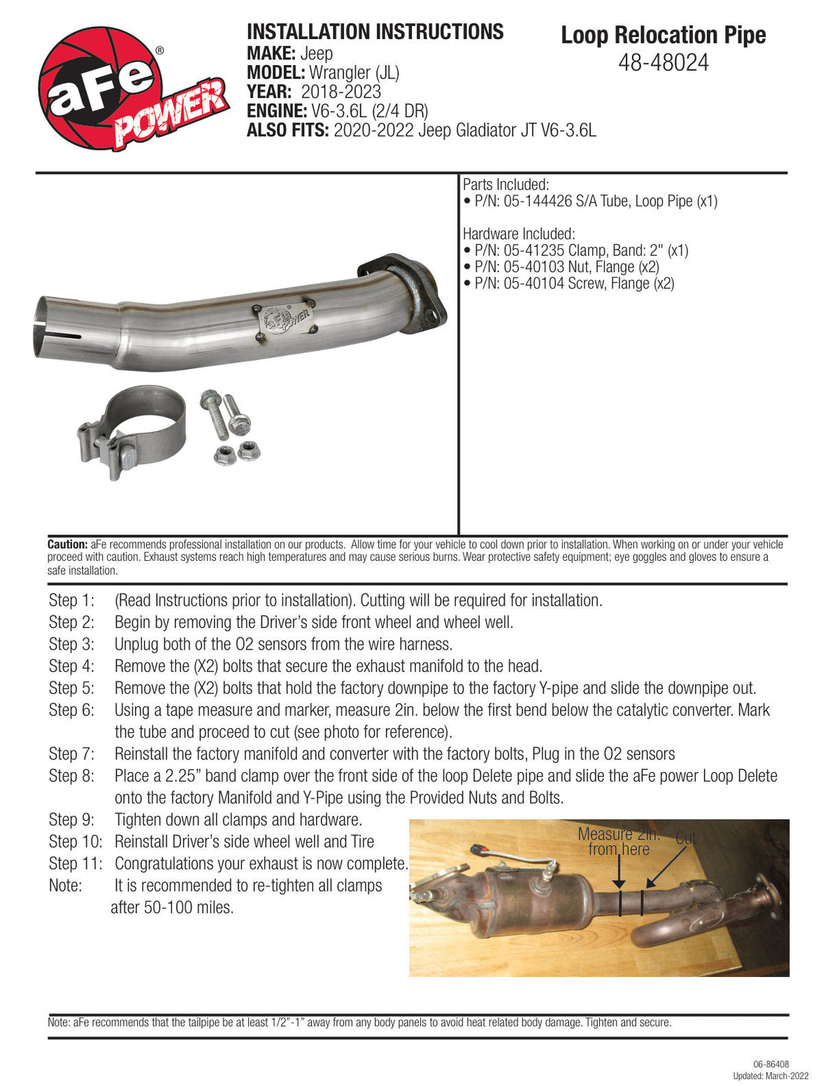 aFe Twisted Steel 2in Stainless Steel Loop Delete Down-Pipe 2018+ Jeep Wrangler (JL) V6 3.6L