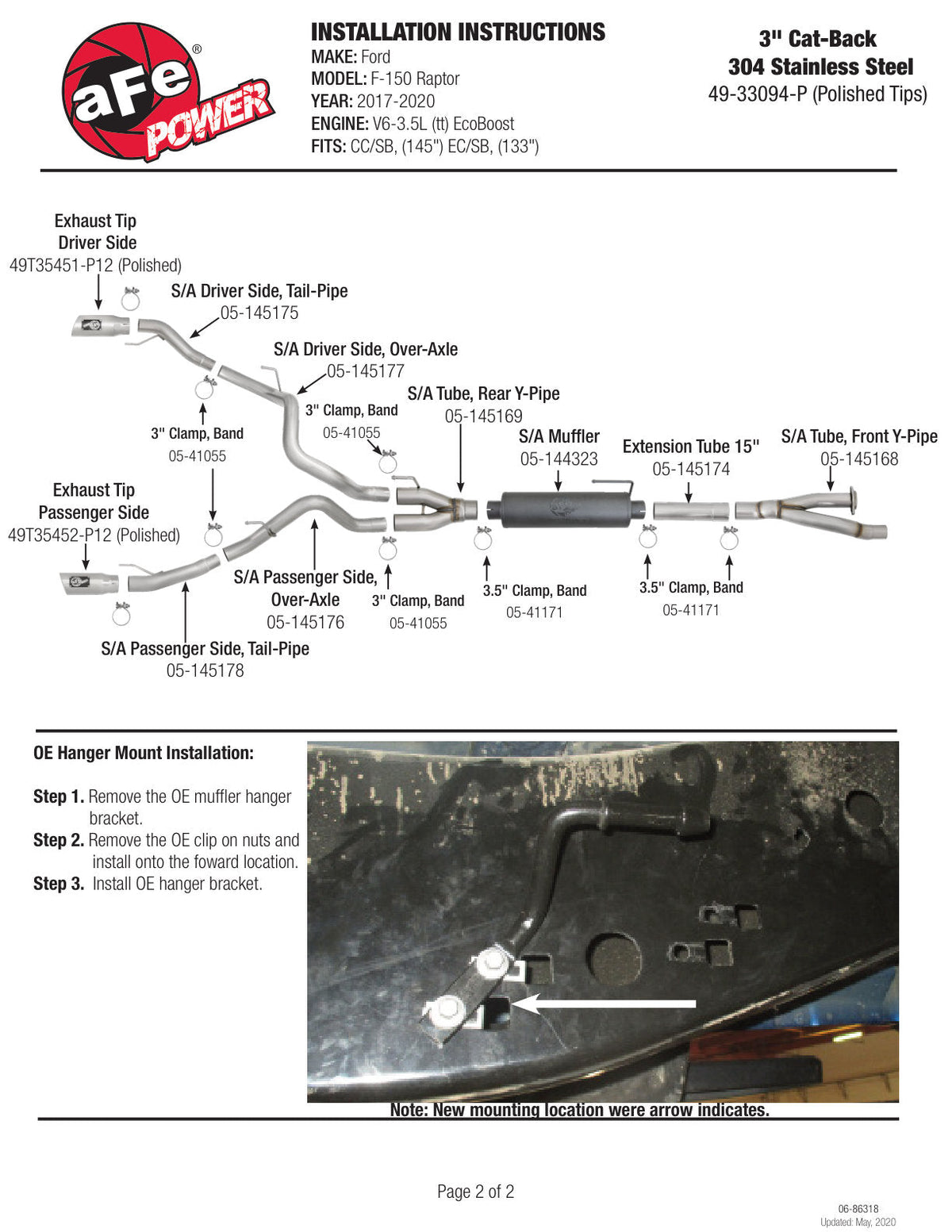 aFe MACH Force-Xp 3in to 3-1/2in 304 SS Cat-Back Exhaust w/Black Tip 17-18 Ford F-150 Raptor V6 3.5L