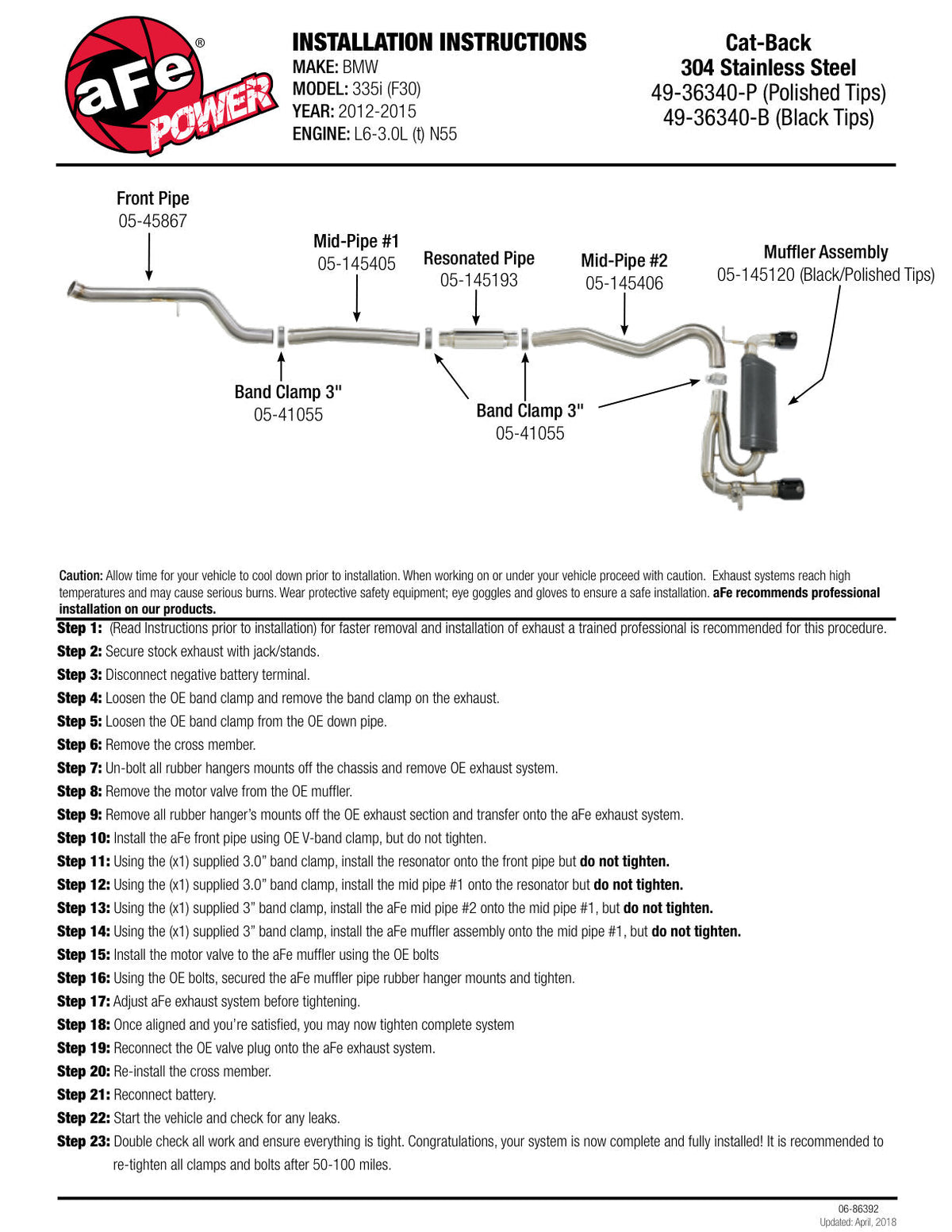 aFe MACH Force-Xp 3in SS Cat-Back Exhaust | BMW 335i (12-15) (F30) (49-36340-P)