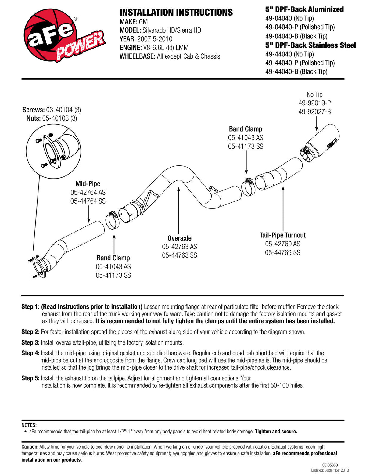 aFe MACH Force XP Exhaust 5in DPF-Stainless, GM Diesel Trucks 07.5-10 V8-6.6L 9(td) LMM