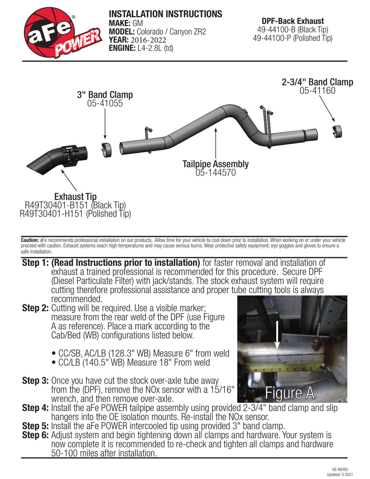 aFe MACH Force-XP 3in 409 SS Cat-Back Exhaust w/ Black Tip 16-18 GM Colorado/Canyon I4-2.8L (td) LWN
