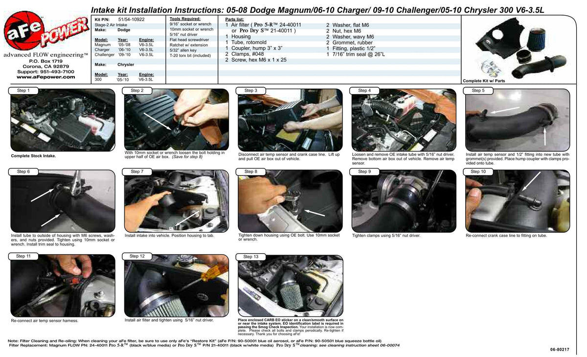 aFe MagnumFORCE Intakes Stage-2 P5R AIS P5R Dodge Magnum 05-08/Chrysler 300 05-10 V6-3.5L