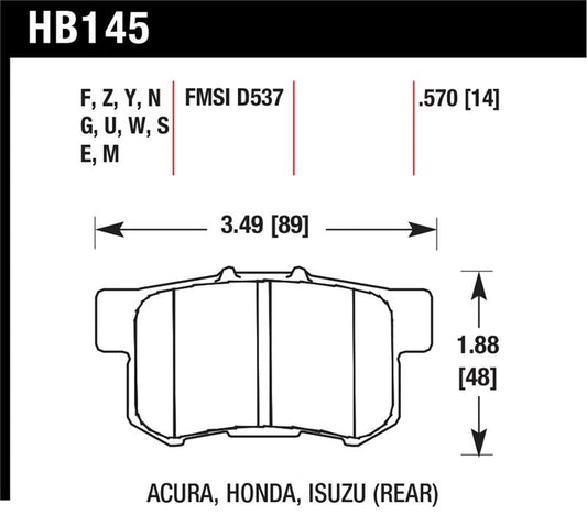 Hawk Acura / Honda HT-10 Race Rear Brake Pads
