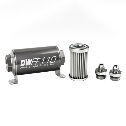 DeatschWerks Stainless Steel 10AN 100 Micron Universal Inline Fuel Filter Housing Kit (110mm)