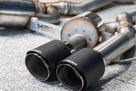 MBRP Stainless Steel 3" Axle-Back - Quad Outlet w/ Carbon Fiber Tips | 2021-2024 BMW M3 / M4 (S45033CF)