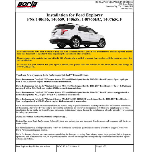 Borla 2016 Ford Explorer 3.5L EcoBoost Dual Split Rear Ext SS S-Type CB Exhaust (No Tips)