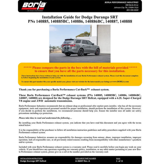 Borla 2021+ Dodge Durango SRT Hellcat 6.2L V8 AWD ATAK Cat-Back Exhaust System - Factory Tips