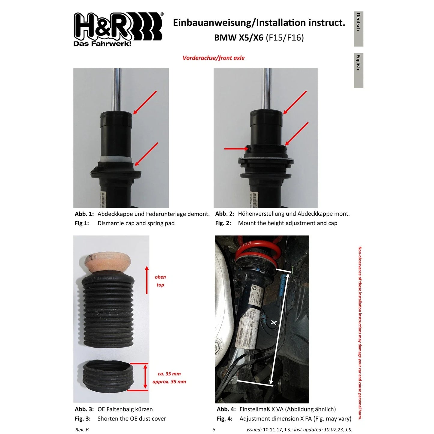 H&R 15-19 BMW X6 M F86 VTF Adjustable Lowering Springs
