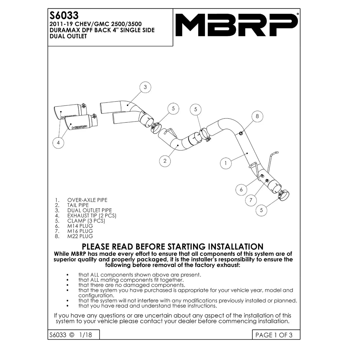 MBRP 11-15 Chevy/GMC 2500/3500 4in Filter Back Dual Outlet Single Side Alum Exhaust System