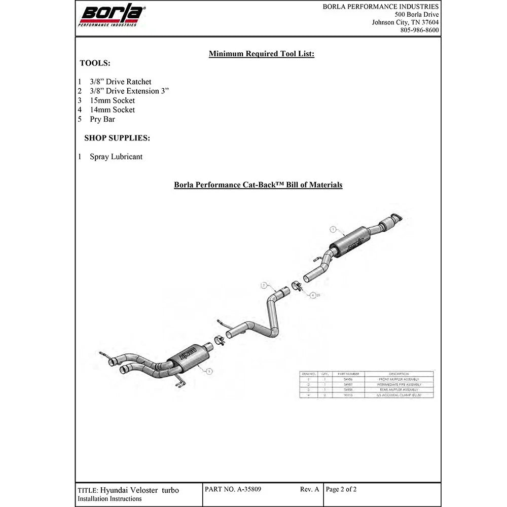 Borla 13-15 Hyundai Veloster Turbo 1.6L AT/MT FWD 2dr Dual Center Rear Exit Cat-Back Exhaust