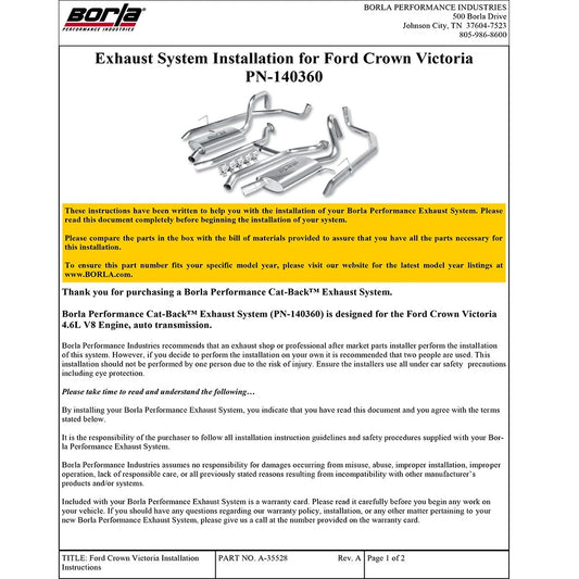 Borla 03-11 Ford Crown Victoria SS Catback Exhaust