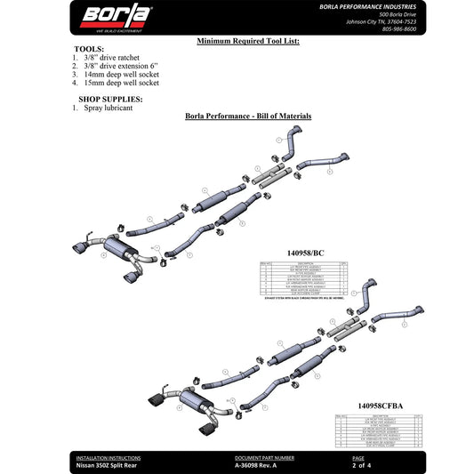 Borla 03-08 Nissan 350Z S Type Catback System - Chrome Tip