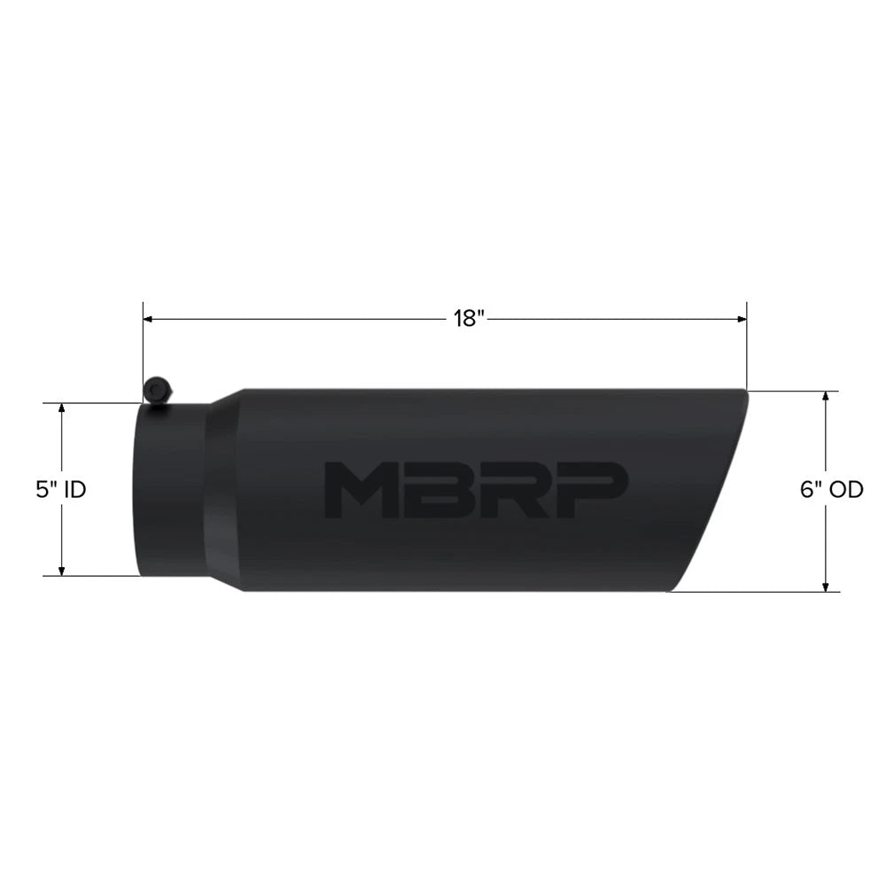 MBRP Universal Tip 6in OD Angled Rolled End 5in Inlet 18in Length Black Finish Exhaust