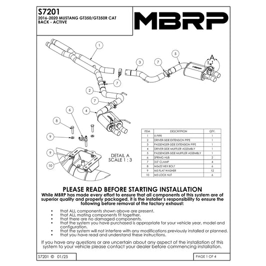 MBRP 16-20 Ford GT350/GT350R Dual Quad Split Rear Outlet 3in Cat Back T304 Exhaust