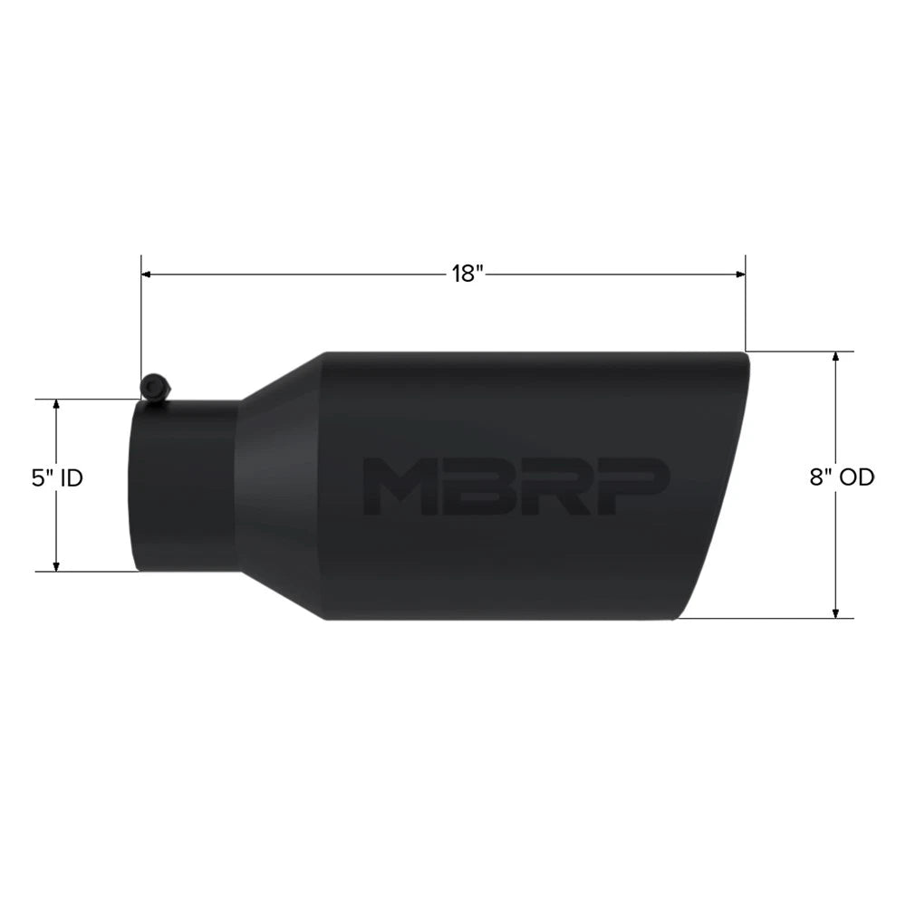MBRP Universal Tip 8in OD Rolled End 5in Inlet 18in Length T304 - Black