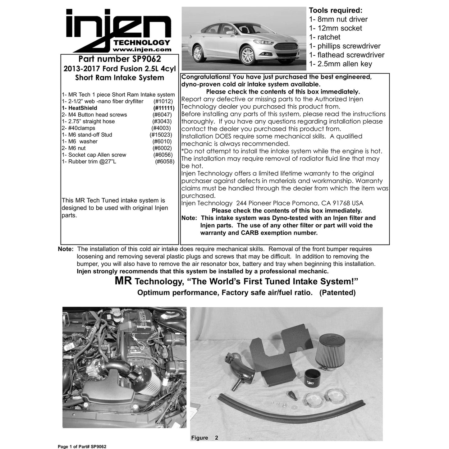 Injen 13-20 Ford Fusion 2.5L 4Cyl Black Tuned Short Ram Intake with MR Tech and Heat Shield