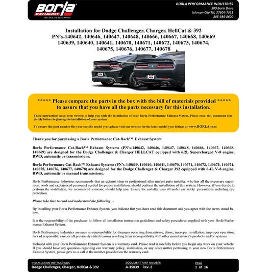 Borla 2015 Dodge Challenger SRT/392 Hemi 6.4L V8 ATAK Catback Exhaust w/ Valves Factory Bezel