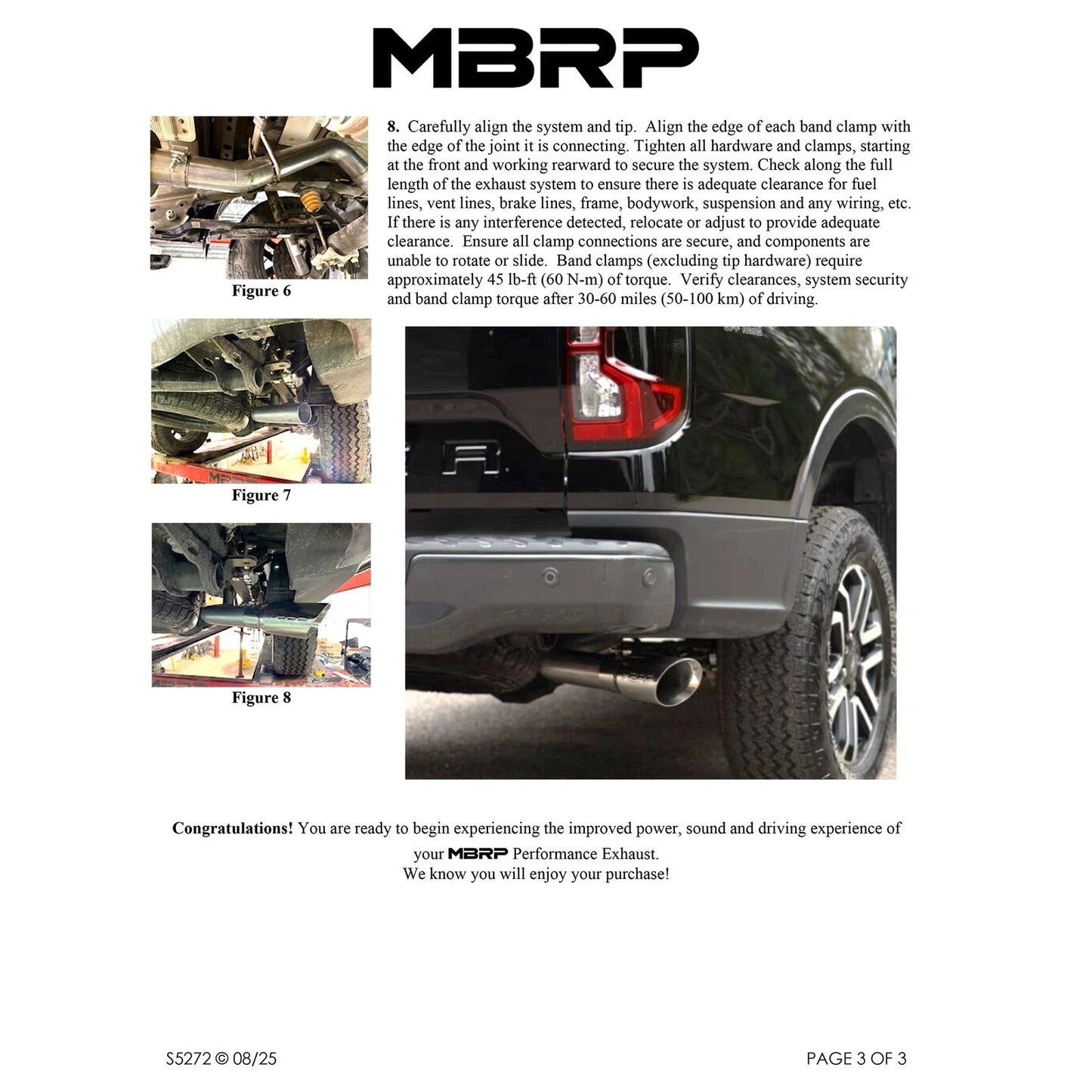 MBRP 2024+ Ford Ranger 2.7L 2.5 into 3in Single Side Exit Cat Back - T304
