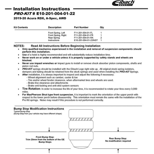 Eibach Pro-Kit for 19-20 Acura RDX A-Spec AWD