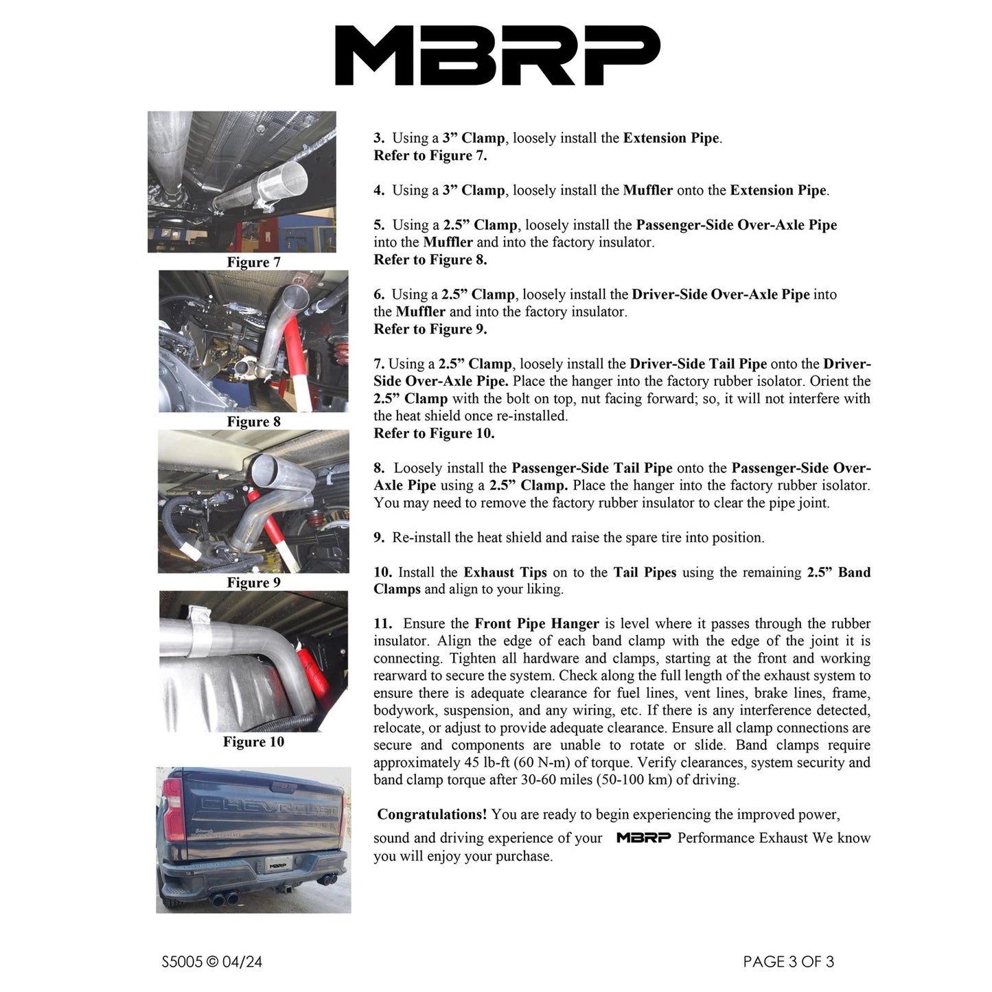 MBRP 19-21 Chevy Silverado 1500 6.2L 2.5in Dual Split Rear Cat Back w/ Quad Carbon Fiber Tips- T304