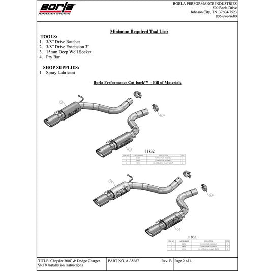 Borla 12-14 Dodge Charger/Chrysler 300 SRT-8 6.4L V8 AT RWD ATAK Exhaust (Rear Section Only)