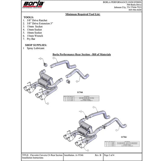 Borla 05-08 Corvette Convertible/Coupe 6.0L/6.2L 8cyl SS S-Type Exhaust (REAR SECTION ONLY)