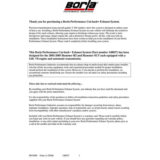 Borla 03-06 Hummer H2 6.0L 8cyl SS Catback Exhaust