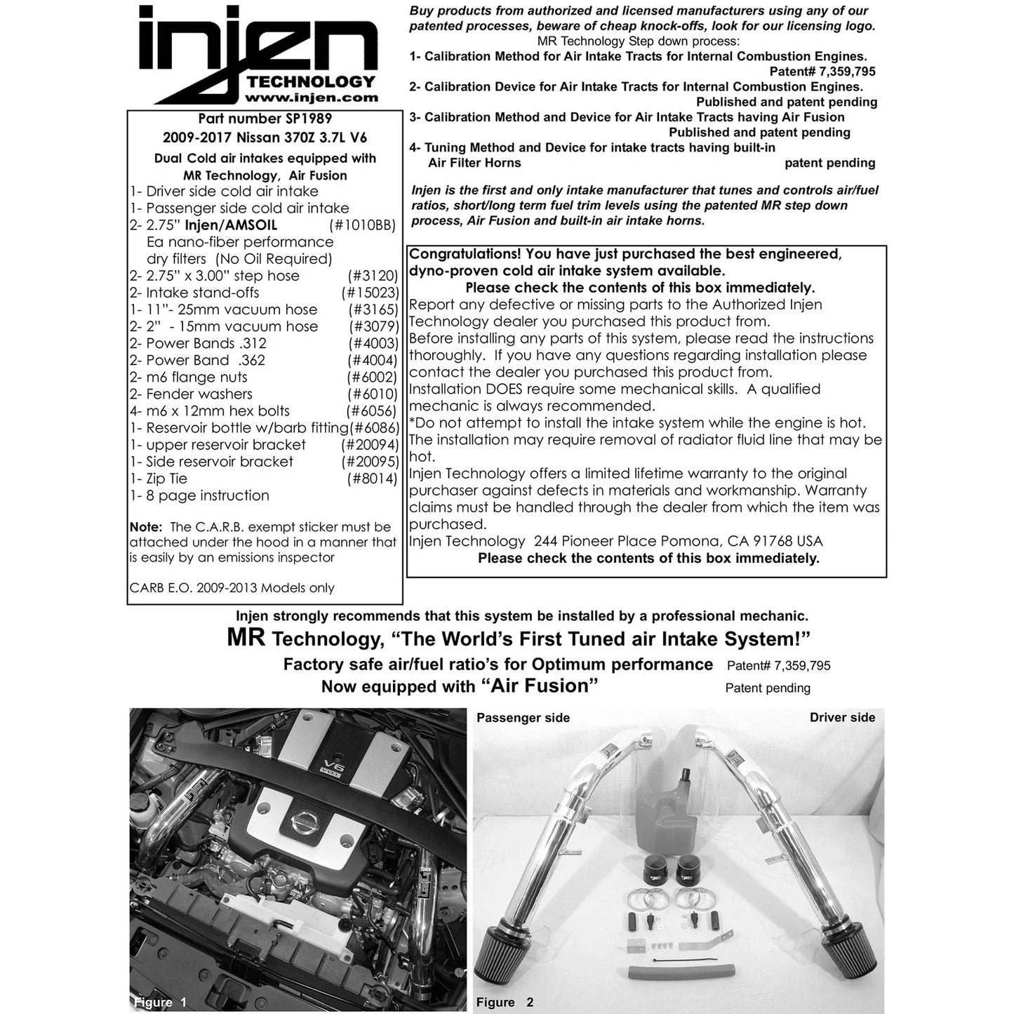 Injen 09-20 Nissan 370Z Black Cold Air Intake