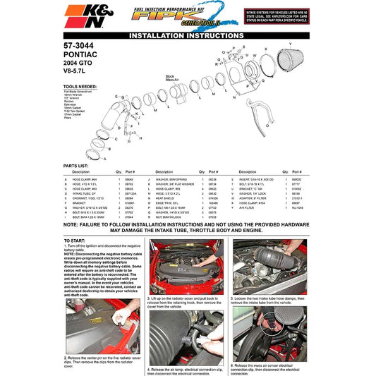 K&N 04 Pontiac GTO 5.7L V8 Performance Intake Kit