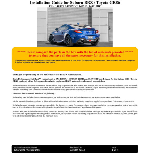 Borla 22-23 Subaru BRZ/Toyota GR86 2.4L RWD AT/MT S-Type Catback Exhaust - Polished Tips