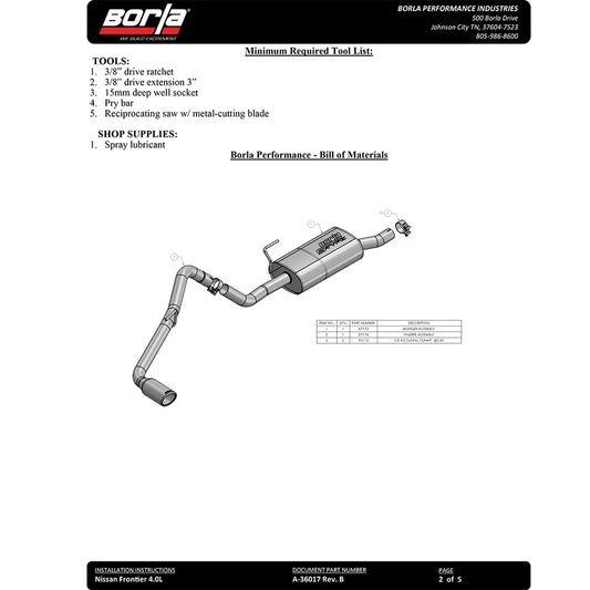 Borla 05-19 Nissan Frontier 4.0L V6 AT/MT Regular Cab S-type Exhaust (2wd/4wd)