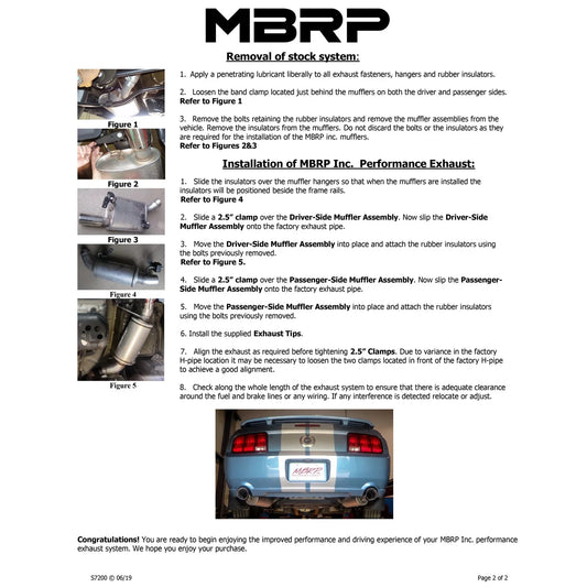 MBRP 05-10 Ford Mustang GT 5.0/Shelby GT500 Dual Mufflers Axle Back Split Rear AL