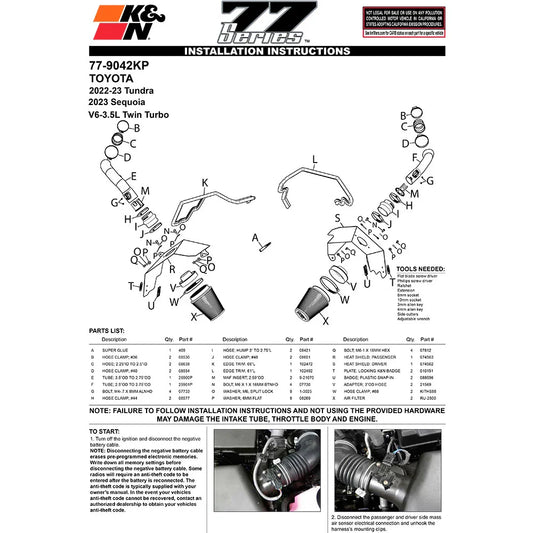 K&N 2022 Toyota Tundra V6-3.5L F/I Performance Air Intake System