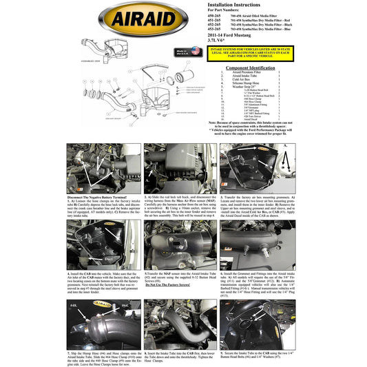 Airaid 11-14 Ford Mustang 3.7L V6 MXP Intake System w/ Tube (Dry / Red Media)