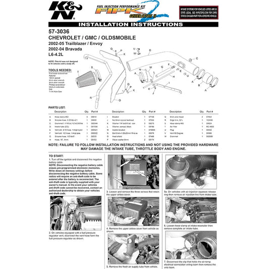 K&N 02-04 Chevy Trailblazer L6-4.2L Performance Intake Kit