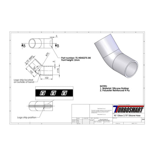 Turbosmart 45deg Elbow 2.75" (TS-HE45275-BK)