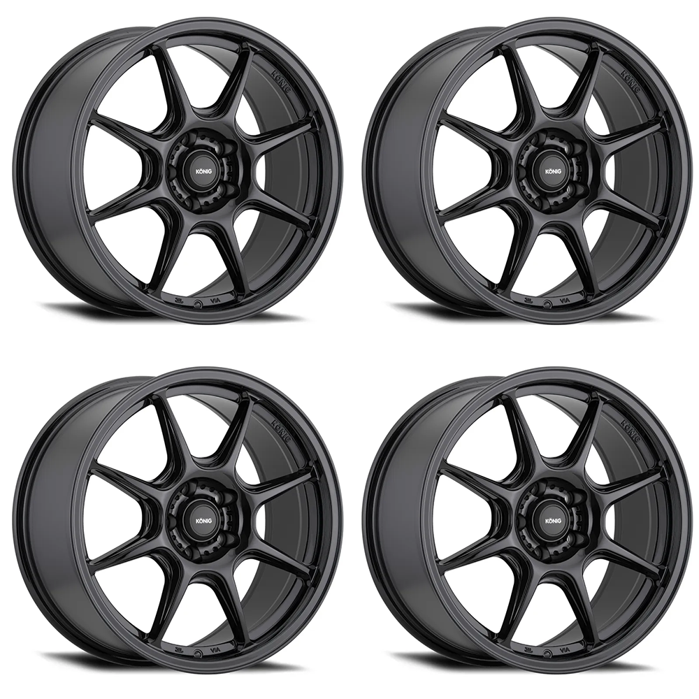 (set of 4) Konig Lockout Gloss Black | 16x7.5" +45mm | 5x100mm Wheel