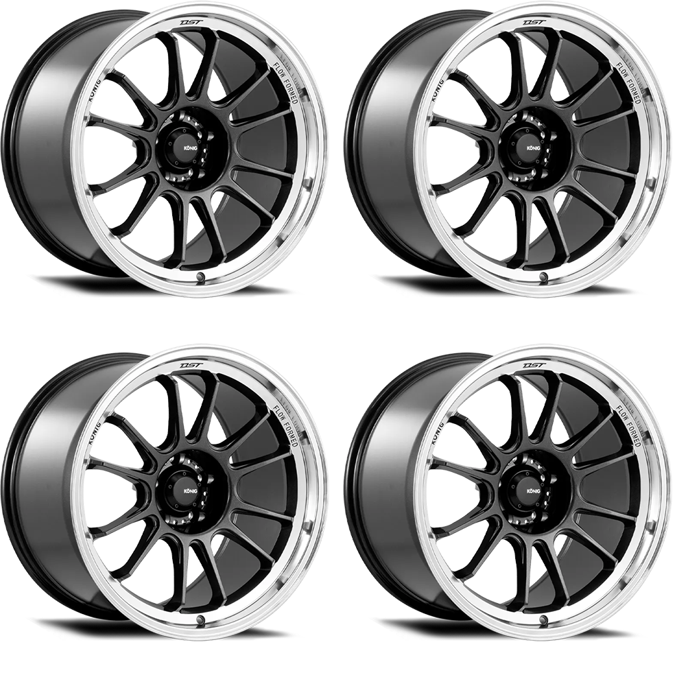 (set of 4) Konig Hypergram Metallic Carbon w/ Machined Lip | 17x9" +40mm | 5x100mm Wheel