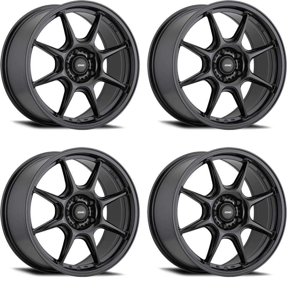 (set of 4) Konig Lockout Gloss Black | 15x7" +38mm | 4x100mm Wheel