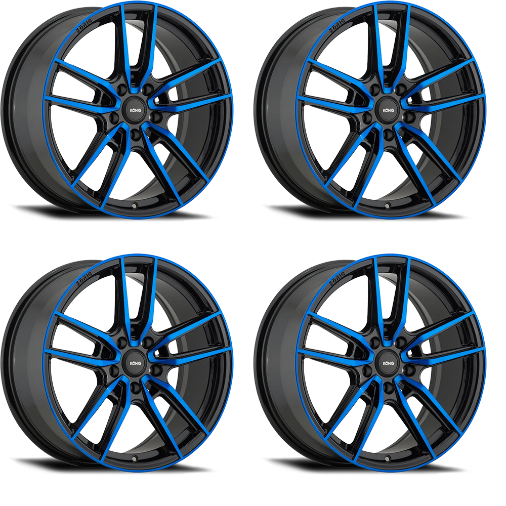 (set of 4) Konig Myth Gloss Black w/ Blue Tinted Clearcoat | 16x7.5" +43mm | 5x114.3mm Wheel